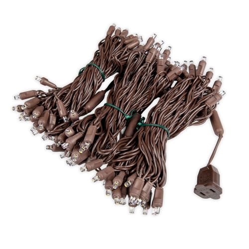 100 Warm White Wide Angle LED Mini Lights, 50 Ft, Brown Wire