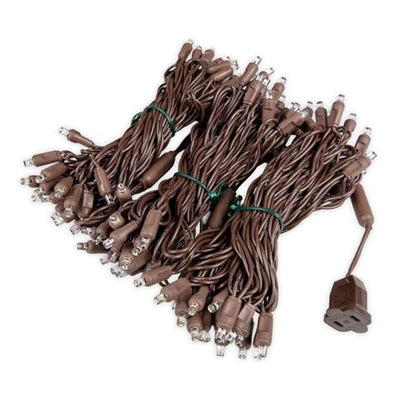 100 Warm White Wide Angle LED Mini Lights, 50 Ft, Brown Wire