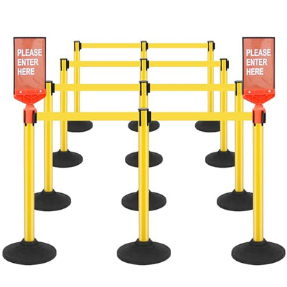 12 Pack Stanchions with Retractable Belts - Heavy Duty Crowd Control Barriers with Weighted Rubber Base, Retractable Belt Stanchions for Queue Line, Events, Public Safety(Yellow，12 Pack） - color: Yellow - 12 Pack, style: Round Base