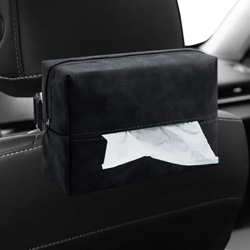 BDZMC Car Tissue Holder, Rectangular Tissues Box Cover, Back Seat Tissue Dispenser for Tissues, Car Napkin Holder with Elastic Band, Fits for Storage & Organizer (Black) - color: Black