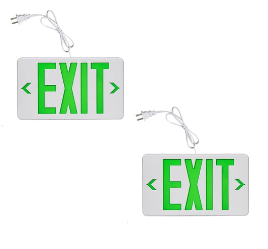TANLUX Green Exit Sign with 1.0 Meter Plug in Cord, Plug in Exit Sign with Battery Backup Lights for Business, Commerical Emergency Lighting Combo, UL Listed, AC 120V, Double Face, 2 Pack - color: White Green Exit Sign, size: 2 Pack