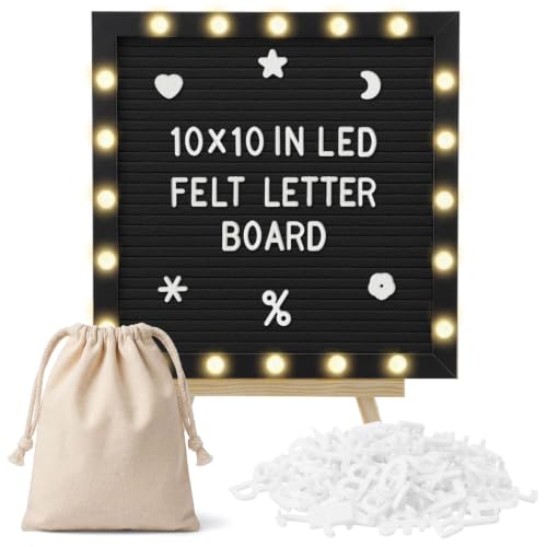 10 x 10 Inches Felt Letter Board & LED Light, Black, Solid Black - color: Black, size: 10 x 10 Inches, style: Solid Black