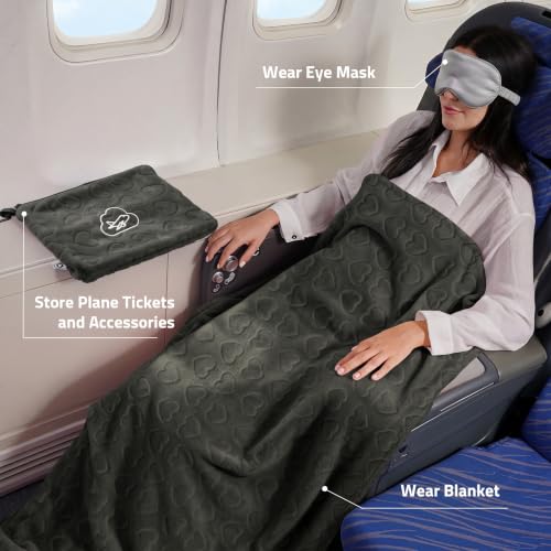 Travel Blanket, Airplane Blanket, Ultra-Soft, Warm & Lightweight, 65x40 in, Outdoor Blanket Essentials for Women, Men & Kids, Included Eye Mask, Luggage Sleeve & Backpack Clip Heart Grey - color: Heart Dusty Gray