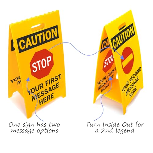SmartSign Custom 'STOP' Reversible Folding Floor Sign, 2-Sided Corrugated Plastic, A-Frame Standing Floor Sign, 20" x 11", Made in USA