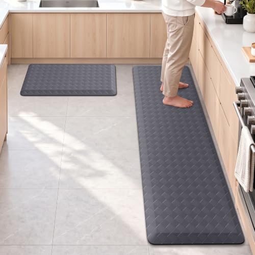 TranquilRelax 4/5 Inch Cushioned Anti Fatigue Kitchen Mats for Floor, Grey - color: Light Grey, size: 2-Piece | 28"+59" | Extra Thick