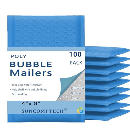 25 50 100 200 500 1000 Pieces, 4x8 inch, Self Seal Waterproof Mailing Envelopes, Poly Bubble Mailers Shipping Bags, Bubble Padded Envelopes, Bulk Color #000 (Light Blue, Usable 4 * 7 inch, 100 Pcs) - color: Light Blue, size: Light Blue, 4x7 inch, 100 Piec