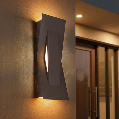 Tarentlight Modern Art Exterior LED Wall Sconce 24W Dimmable, Up Down Outdoor Wall Mount Light, Waterproof Metal Fixture for Residential Backyard, Patio, Garage, Hotel & Vacation Resort Exterior Walls - color: 1 Pack Textured Bronze