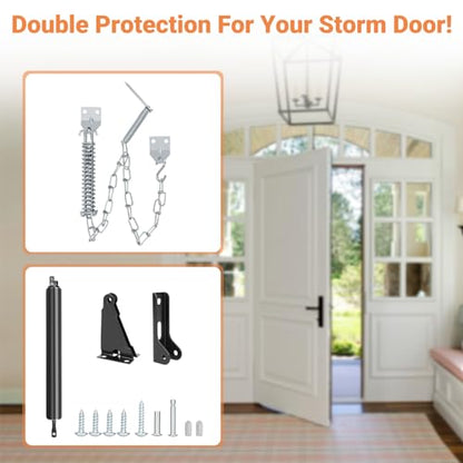 Storm Door Closer, 2PCS Heavy Duty Screen Door Closers with Protector Chains Spring, Storm Door Bracket Kit Compatible with Andersen/Emco/Larson/40201 (Closer and Chain, 2 Packs(Black)) - size: 2 Packs(Black)