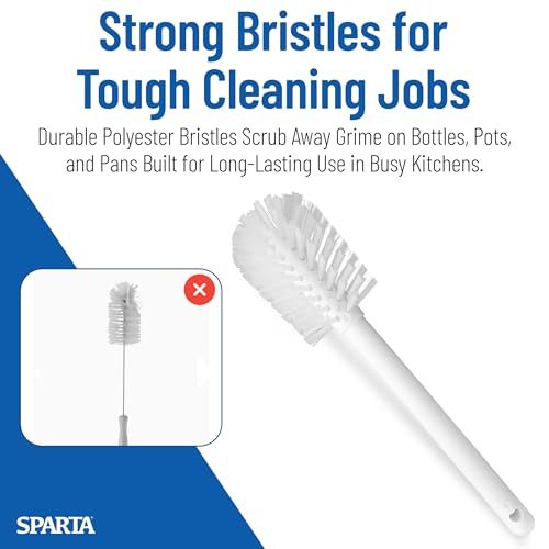 SPARTA Large Water Bottle Brush Ideal for Wide-Mouth Jars, Bottles and Tumblers, Dishwashing Tool with Handle for Home and Commercial Kitchens, Plastic, 12 Inches, White