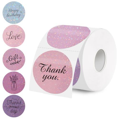 2''Holographic Thermal Label,Round Self-Adhesive Direct Thermal Label,for DIY Logo Design,Name Tag (300/Roll Pink Gradient) - color: Pink Gradient Starry Sky, size: 2 inches