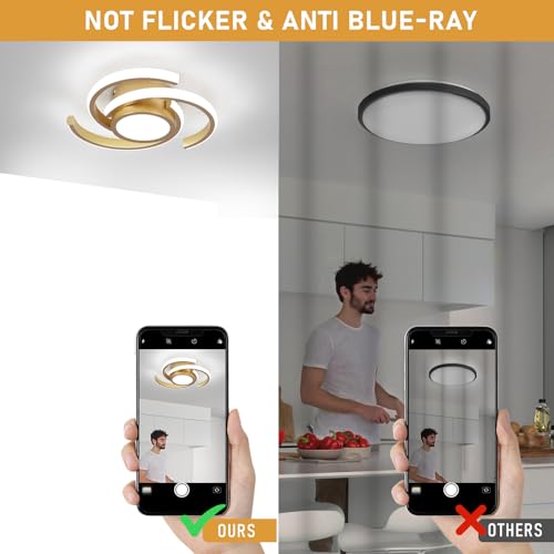 ADISUN LED Modern Ceiling Light,6000K Semi Flush Mount Ceiling Light Fixture,Unique Ceiling Lights for Living Room Bedroom Corridor Aisle Hallway Indoor Ceiling Lamp (2 Pack, Gold) - color: Gold, size: 2 Pack