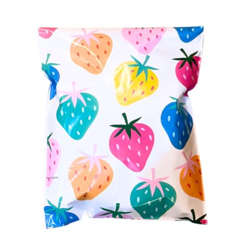 14.5x19 Colorful and Stylish 100 Pack Poly Mailer Bags with Unique Designs | Waterproof, Tear-Resistant, Durable Shipping Bag Ideal for Gifts, Small Businesses, Secure Packaging | Colorful Strawberry - color: Colorful Strawberry, size: 14.5x19
