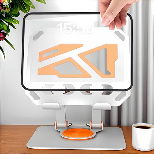 360° Rotatable & Adjustable Metal Tablet Stand for Desk, Foldable & Portable Tablet Holder, Compatible with iPad Pro/Air, iPhone & Switch, Universal Use for Office/Movie/Drawing/Gaming, White - color: Two-Tone Stand - White