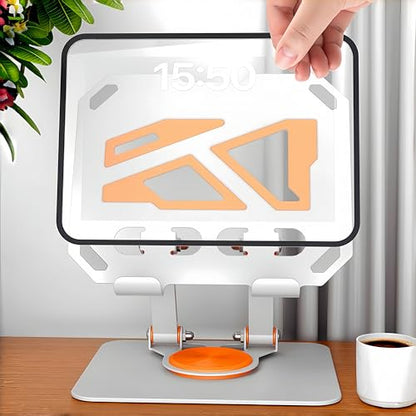 360° Rotatable & Adjustable Metal Tablet Stand for Desk, Foldable & Portable Tablet Holder, Compatible with iPad Pro/Air, iPhone & Switch, Universal Use for Office/Movie/Drawing/Gaming, White - color: Two-Tone Stand - White