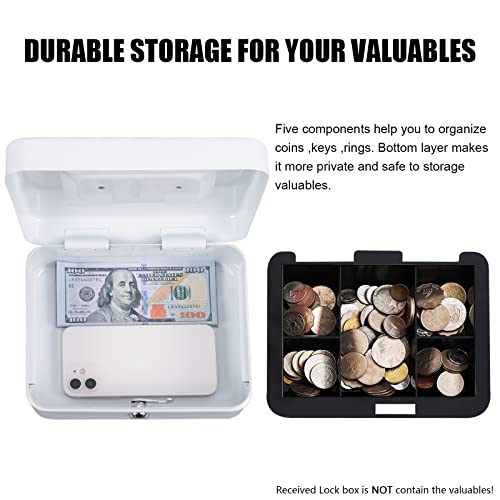 KYODOLED Medium Cash Box with Money Tray,Small Safe Lock Box with Key,Cash Drawer,7.87"x 6.30"x 3.54" White Medium - color: White-1PACK, size: Medium
