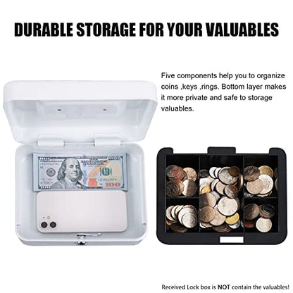 KYODOLED Medium Cash Box with Money Tray,Small Safe Lock Box with Key,Cash Drawer,7.87"x 6.30"x 3.54" White Medium - color: White-1PACK, size: Medium