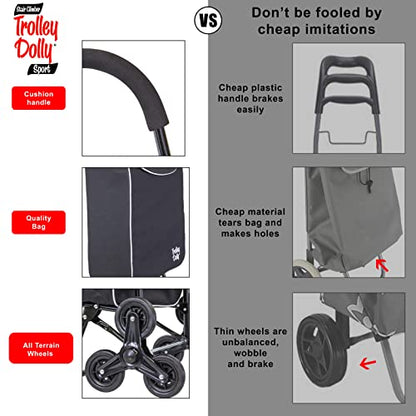 dbest Products Trolley Dolly Sport Stair Climber – Foldable Grocery Cart on Wheels – Multi Use Rolling Cart with Removable Bag, Hand Truck Dolly Function, and Stair Climbing Wheels, Black - size: Sport Stair Climber