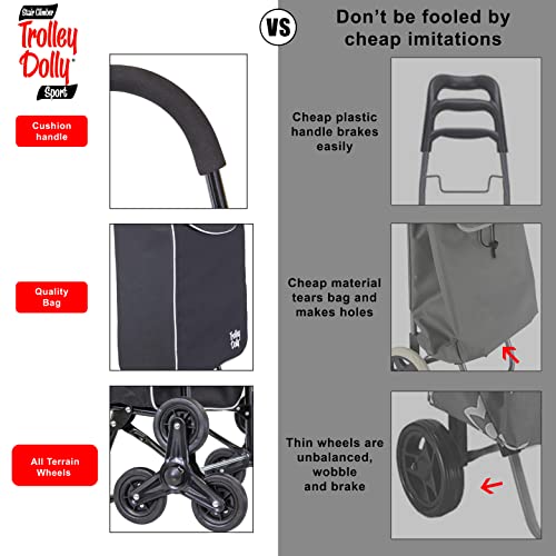 dbest Products Trolley Dolly Sport Stair Climber – Foldable Grocery Cart on Wheels – Multi Use Rolling Cart with Removable Bag, Hand Truck Dolly Function, and Stair Climbing Wheels, Black - size: Sport Stair Climber