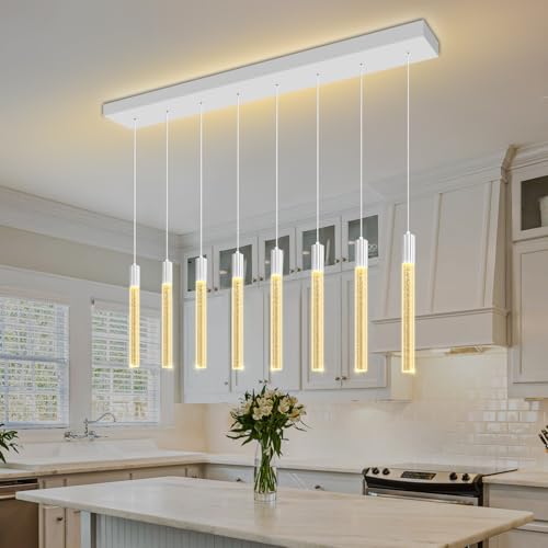 8-Lights Silver Hanging Pendant Light Modern Dimmable LED Crystal Chandeliers Bubble Crystal Pendant Light for Kitchen Island Dining Room Bedroom Living Room Over Table - color: Silver, size: Rectangle 8-Light
