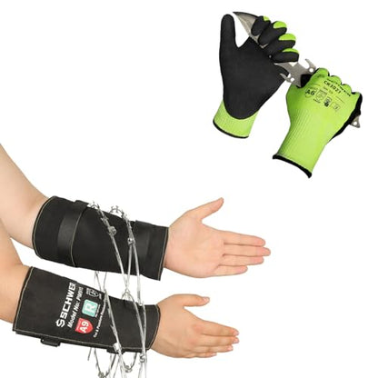 Schwer 2 Pairs Size L Cut Resistant Gloves ANSI A6 Cut Proof Work Glove+1 Pair ANSI A9 Cut & Level 5 Puncture Resistant Arm Sleeves