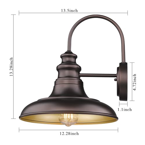 Outdoor Barn Light Fixture Farmhouse Wall Mount Light Wall Sconce Exterior Wall Lighting Fixture Industrial Bronze Finish Lantern for Porch with Gold Interior, 4Pack, RZ004-4PACK ORB - color: Oil-Rubbed Bronze, size: 13-RZ004-4PACK(Not Dusk to Dawn)