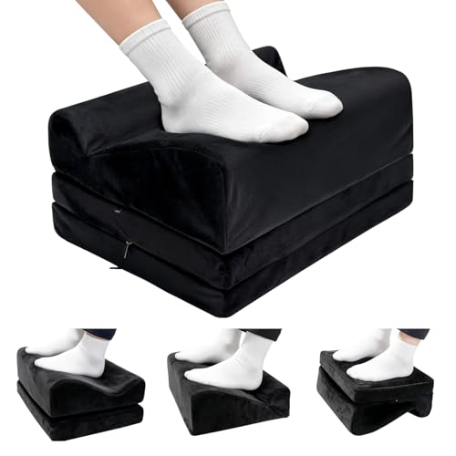 3-in-1 Height-Adjustable Foot Rest for Under Desk Filling with High-Density Foam for Office, Home, Travel, Removable Washable Cover for Back Pain Relief & Posture Support, Black