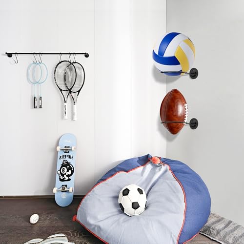 S SUCHEK Basketball & Sports Ball Holder - Wall Mount Display Storage for Basketball, Soccer, Volleyball, Football, Rugby