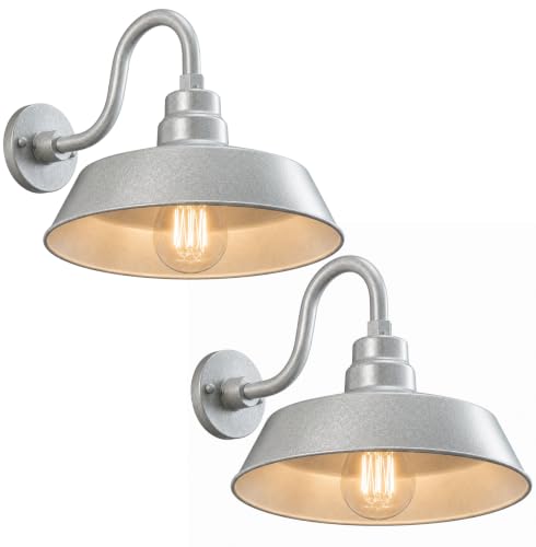 14in. Galvanized Finish Outdoor Gooseneck Barn Light, 5000K Cool White - color: Galvanized (2 Pack), size: 10 in Gooseneck Arm