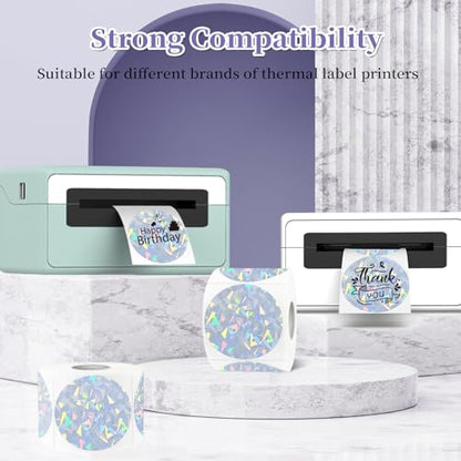 2 Inch Holographic Thermal Labels,Sliver Round Thermal Printer Labels,Printable Round Thermal Printer Labels Self-Adhesive Direct Thermal Label(300 Labels/Roll Glass) - color: Glass Fragments, size: 2 inch