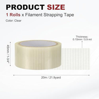 uxcell Filament Strapping Tape 1 3/4" x 21.9 Yards 5.9 Mil Heavy Duty Mesh - size: 1 3/4 Inch x 21.9 Yards 5.9 Mil