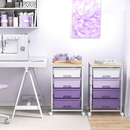 SYKIARIOL Rolling Cart with Drawers, 4-Drawer Utility Cart, Purple - color: Purple