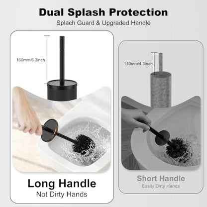 Metal Vertical Grain Toilet Bowl Brush and Holder Set Scrubber Black - color: Black