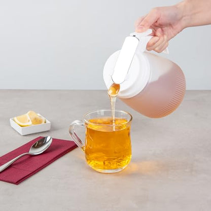 Restaurantware-Chef 101 32 Ounce All Purpose Syrup Dispenser, 1 Honey Dispenser - White Top, Stainless Steel Slide Cover, Plastic Pancake Syrup Bottle, Perfect For Diners, Restaurants, Home - color: White, size: 32 Ounces, style: 1 Count