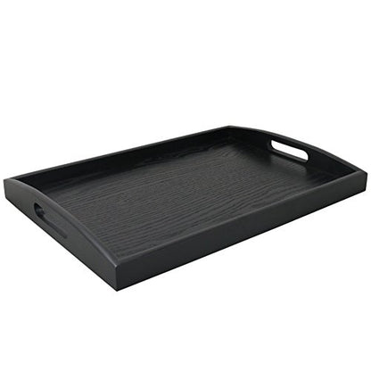 DILLMAN Serving Tray Large Black Wood Rectangle Food Tray Butler Tray Breakfast Tray with Handles (Small) - size: 15.4" x 11.4" x 1.6"