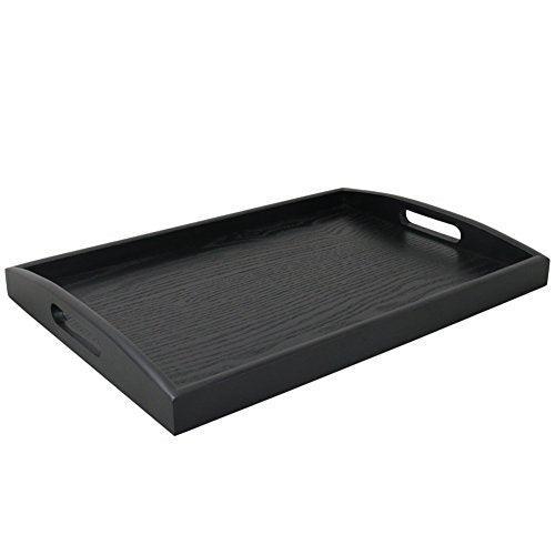DILLMAN Serving Tray Large Black Wood Rectangle Food Tray Butler Tray Breakfast Tray with Handles (Small) - size: 15.4" x 11.4" x 1.6"