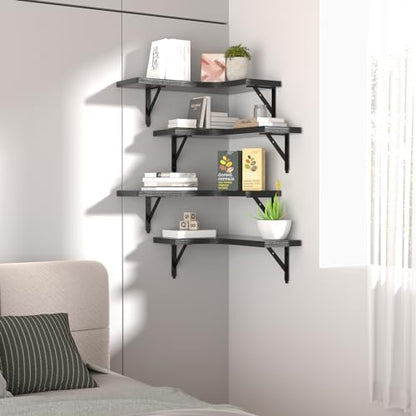 ROMGUAR CRAFT Corner Floating Shelves Wall Mounted Set of 4, Black - color: Black