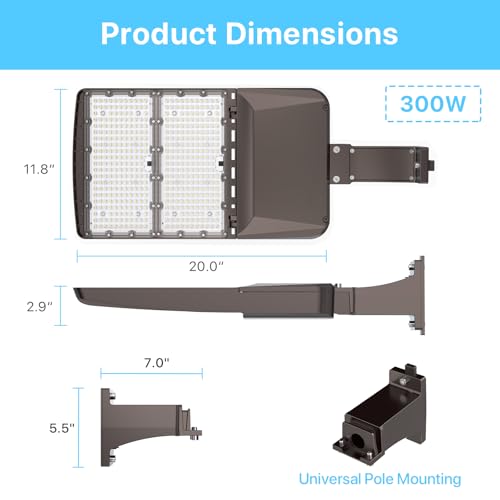 HYPERLITE LED Parking Lot Lights 300W LED Shoebox Light with Dusk to Dawn Photocell - 45000lm 5000K UL Certified IP65 LED Area Light for Court|Stadium|Parking Lot|Roadways - size: 300W