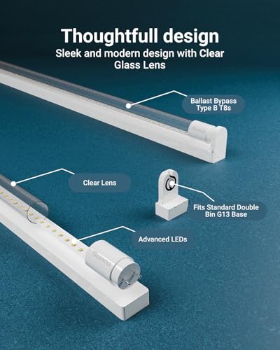 Sunco 12 Pack 4 Foot T8 LED Tube Light Bulbs, 24W, 5000K, Ballast Bypass - size: 12 Pack