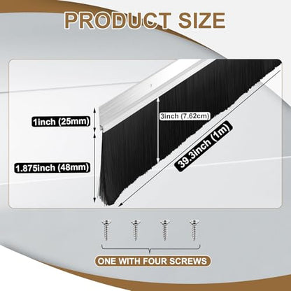 Door Sweep Brush Aluminum, 3 x 39.3 Inch, Black, 4 Set - color: Silver, size: 3 x 39.3 Inch