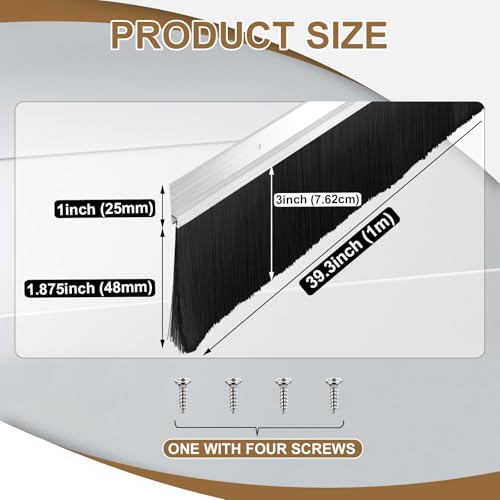 Door Sweep Brush Aluminum, 3 x 39.3 Inch, Black, 4 Set - color: Silver, size: 3 x 39.3 Inch