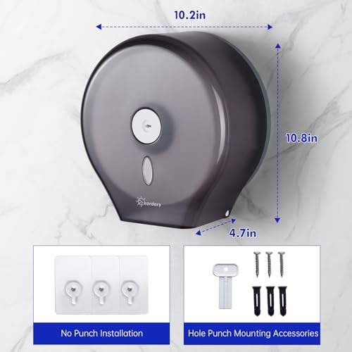 Kordory Wall Mount Toilet Paper Holder, 9" Jumbo Toilet Paper Roll Holder - color: Black