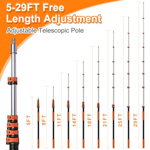 35FT High Reach Duster Kits with 5-29FT Extension Pole, Cobweb Duster with Telescoping Pole, Washable Ceiling Fan Cleaner & Window Squeegee for Glass Surfaces & High Roof - size: 5-29FT
