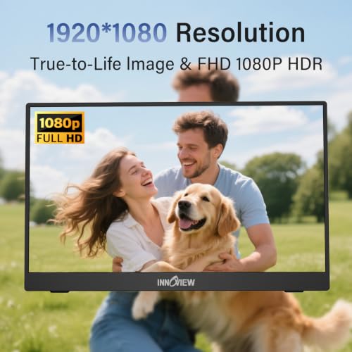 InnoView Portable Monitor, 15.6 Inch FHD 1080P HDMI USB C Second External Monitor for Laptop, Desktop, MacBook, Phones, Tablet, PS5/4, Xbox, Switch, Built-in Speaker with Protective Case - color: Black