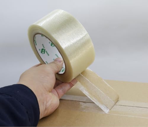 BOMEI PACK 1 Roll 5.5mil x 2Inch x 25yds Mono Filament Strapping Tape Heavy Duty Transparent Reinforced Fiberglass Tape