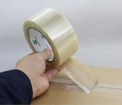 BOMEI PACK 1 Roll 5.5mil x 2Inch x 25yds Mono Filament Strapping Tape Heavy Duty Transparent Reinforced Fiberglass Tape