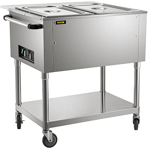 VEVOR Commercial Electric Food Warmer, 2-Pot Steam Table Food Warmer, Features 0-100℃ Adjustable Temp, Movable Professional Stainless Steel Table with ETL Certification for Catering and Restaurants - size: 2-Pot