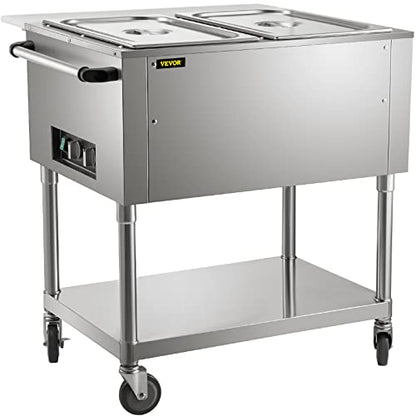 VEVOR Commercial Electric Food Warmer, 2-Pot Steam Table Food Warmer, Features 0-100℃ Adjustable Temp, Movable Professional Stainless Steel Table with ETL Certification for Catering and Restaurants - size: 2-Pot