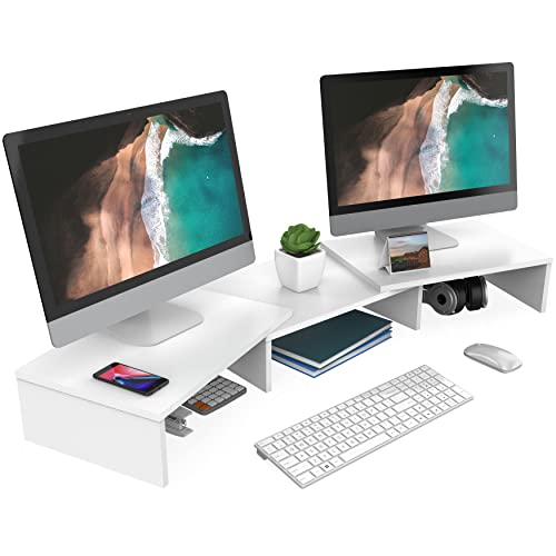 FITUEYES Dual Monitor Stand Riser, Adjustable Length and Angle, White - color: White