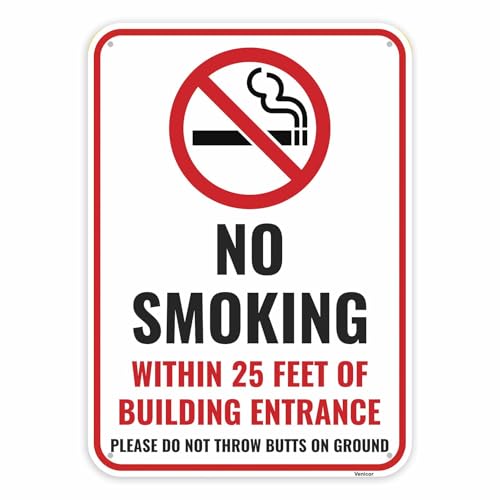 1PC No Smoking Within 25 Feet Sign, 14 x 10 Inches - Aluminum - No Smoking Signs For Business Property Outdoor - color: 14" x 10"