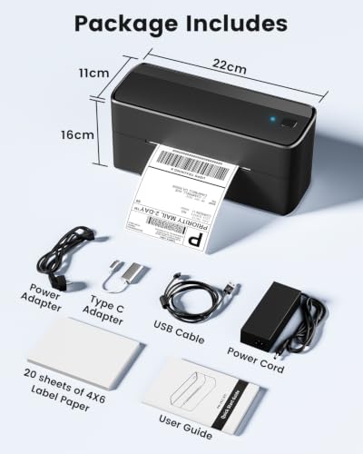 Phomemo Bluetooth Shipping Label Printer,241BT Label Printer & 20Pcs Labels - color: Black